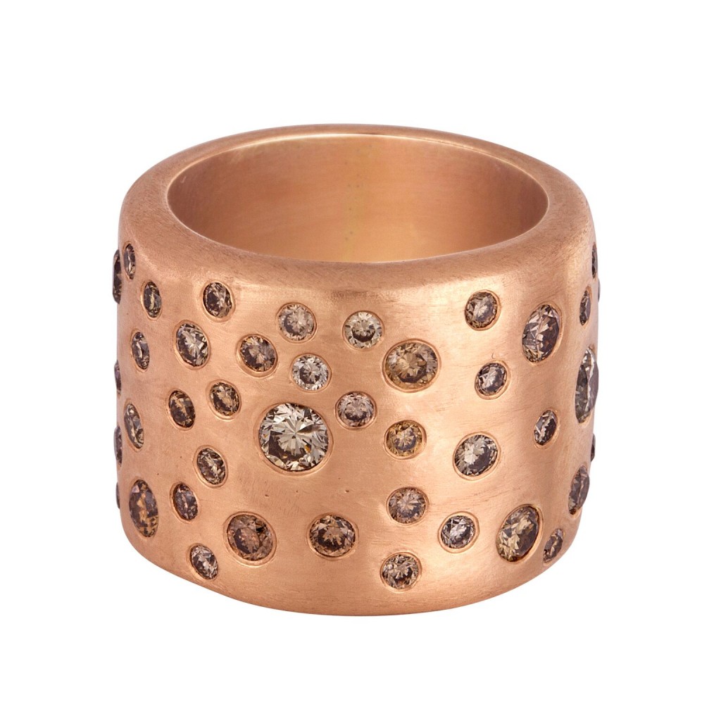 Rose Gold Cobblestone Band Ring with Champagne Diamonds