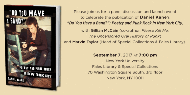 Please Join us for a Celebration of “Do Youu Have a Band?”: Poetry and Punk Rock in New York City